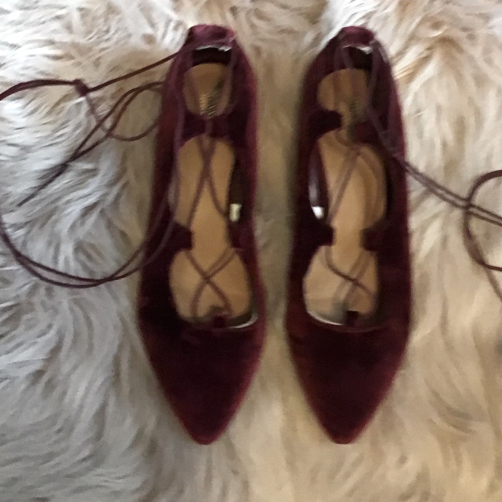 Burgundy lace up the calf flats